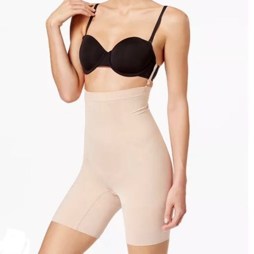SPANX Women's Encore‎ High Waist Mid Thigh Shapewear Slimming Shorts Brown Small